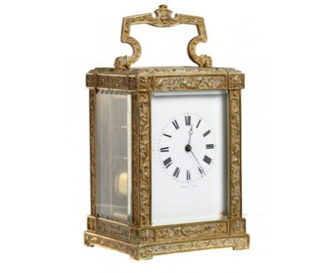 A FRENCH GILT BRASS CARRIAGE CLOCK,  BOLVILLER A PARIS, C1880  the bell striking movement retaining the original platform lev