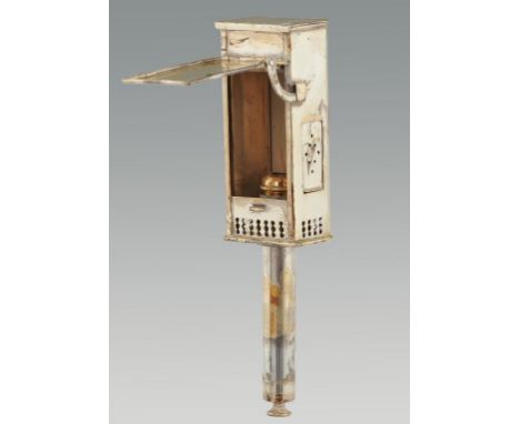 A VICTORIAN EPNS TRAVELLING CANDLE LAMP, C1870 with hinged reflector,  14cm h++Complete and in good condition, coated in an u