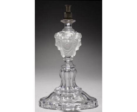 A FRENCH MOULDED AND PARTLY FROSTED GLASS TABLE LAMP,  POSSIBLY BACCARAT, C1930  with silvered brass mount, 25cm h++Good cond
