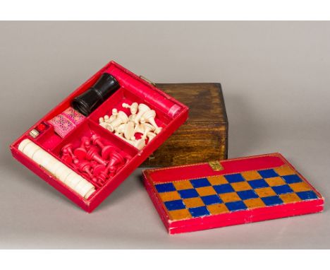 A part games compendium by W &amp; J Milne, Edinburgh 
Comprising: a carved and stained bone chess set, carved and stained ba