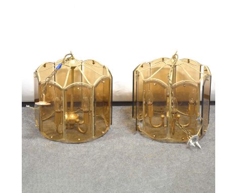 Two brass and glass lantern light fittings, octagonal, height 40cm.Qty: 2