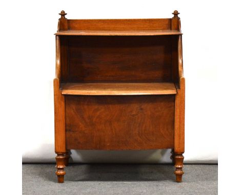 Victorian mahogany commode stool, adapted as a two-tier side table, bowed front, turned supports, width 56cm, depth 52cm, hei