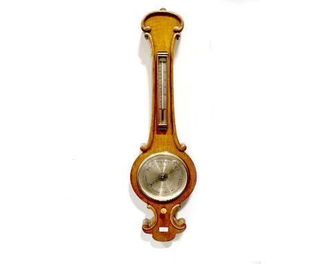Victorian oak barometer, signed Greenbank &amp; Son, Sedbergh, silvered dials, 92cm high.