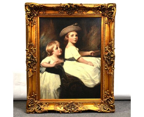 After George Romney,The Stanhope Children,oleograph on canvas,framed in deep gilt frame,overall size 133x108cm.Condition repo