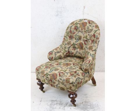 Victorian Button Back Nursing Chair with turned front legs and castors, 57cm wide x 82cm high 