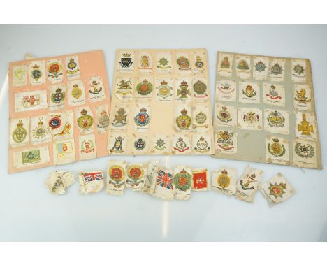 Cigarette cards - collection of silks, mostly military related, loose and on album pages to include Chairman Army Badges etc,