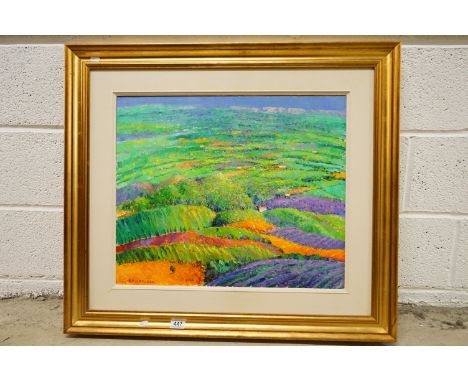 K B Hancock, Oil Painting on Canvas, Landscape of different coloured Mediterranean Fields, signed lower left, 60cm x 50cm, fr