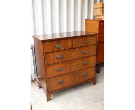 Antique mahogany chest of three long &amp; two short drawers on bracket feet 
