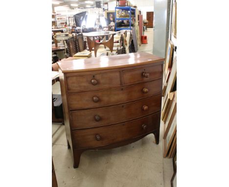 19th century Mahogany Bow Fronted Chest of Two Short over Three Long Drawers raised on swept bracket feet, 103cm wide x 50cm 