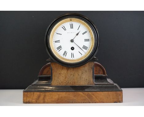 Nathan &amp; Co wooden cased mantel clock with white enamel dial, Roman numerals, gilt dial surround, bevelled glass front do