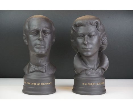 Two Wedgwood black basalt busts depicting H. M. Queen Elizabeth II and H. R. H. The Duke of Edinburgh, to commemorate their s