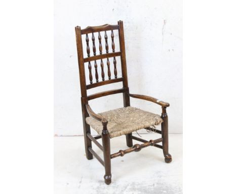 Ash Ladder Back Elbow Chair with Rush Seat, 52cm wide x 98cm high 