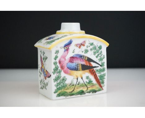 Chelsea ' gold anchor ' type porcelain tea caddy, decorated with exotic birds, approx. 12cm 