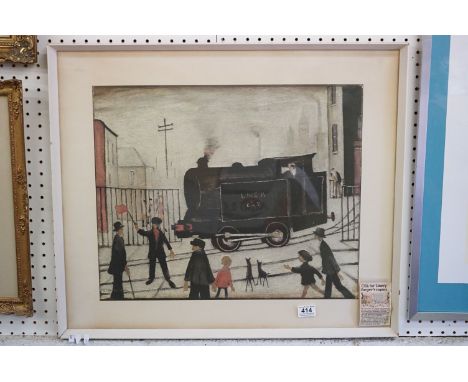 L S Lowry, ' Level Crossing ' Coloured Print, 55cm x 46cm, framed and glazed 