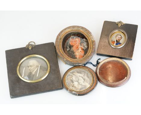19th century portrait miniature of a prominent figure, a portrait miniature engraving &amp; a 19th century reverse glass pain