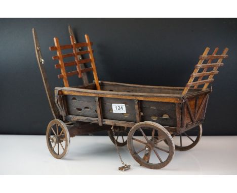 Vintage wooden scratch built model hay cart, approx 19cm high 