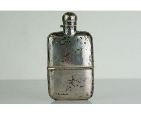 A fully hallmarked sterling silver hip flask, maker marked for Sampson Mordon &amp; Co with a London assay mark. 