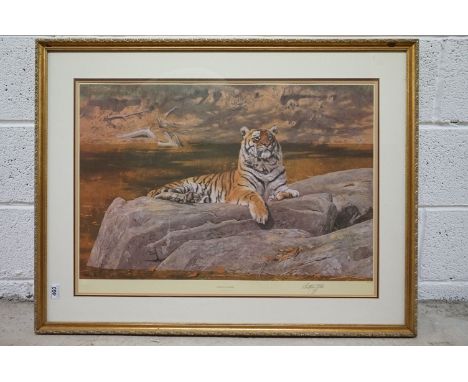 Anthony Gibbs (b. 1951) Large Signed Print of a Tiger titled ' Quizzical Quadruped ' with gallery blind stamp, image measures