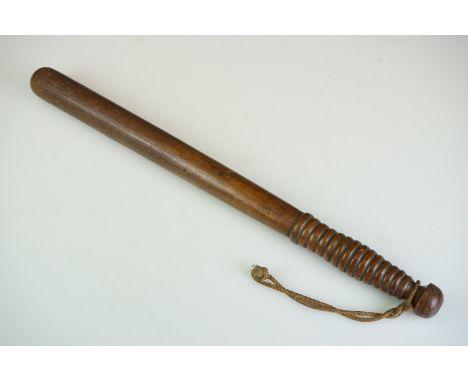 Antique wooden truncheon with ribbed shaped handle, impressed L &amp; C.B, approx 47.5cm length 