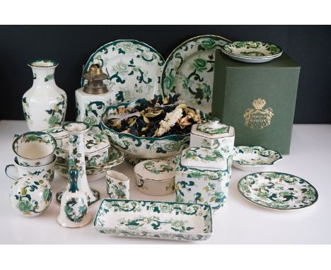 Masons Ironstone ' Chartreuse ' pattern ceramics to include a baluster vase, round footed fruit bowl, boxed teapot &amp; cove