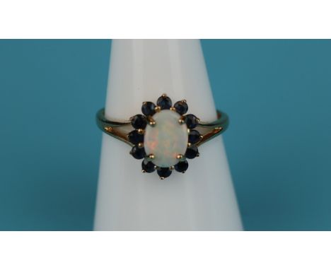 Gold opal &amp; sapphire cluster ring (Size: M½)