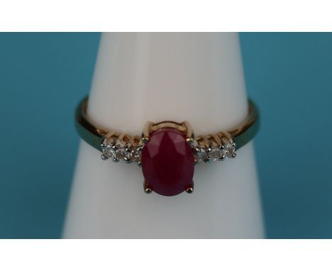 Gold ruby &amp; diamond set ring (Size: Q)