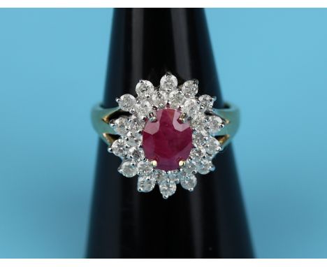 Gold ruby &amp; diamond cluster ring (Size: N)