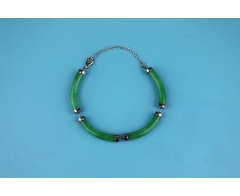 Jade &amp; silver 4 piece bangle