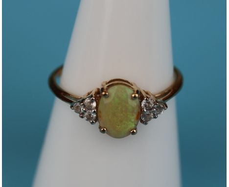 Gold opal &amp; diamond ring (Size: N½)