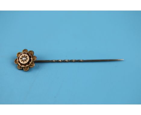 Victorian gold pearl set stick pin