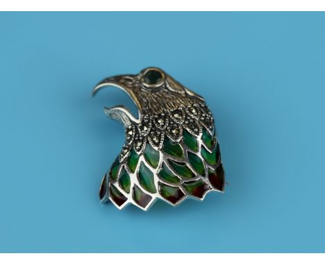 Silver champlevé enamel bird brooch