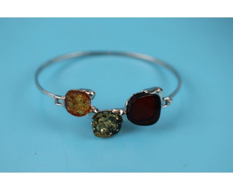 Silver &amp; amber bangle
