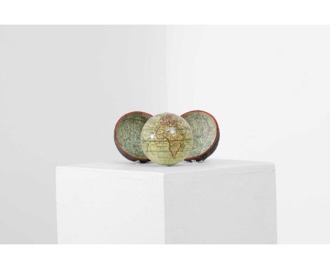 A George III 3-inch pocket globe and case by Dudley Adams of London, late 18th/early 19th century, printed 'A New Globe of th