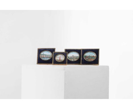 A set of four Company School miniature paintings on ivory, late 19th/early 20th century, Indian, including the Qutb Minar, th