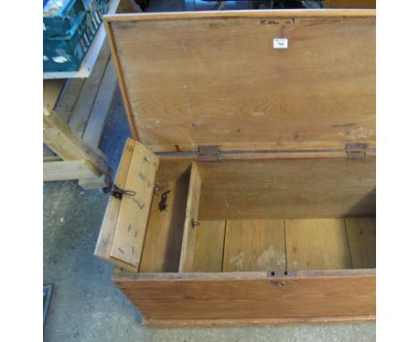 19th Century pine trunk of rectangular form with metal carrying handles. (B.P. 24% incl. VAT) 