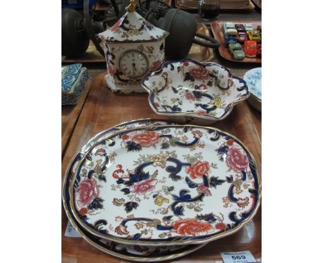 Tray of Mason's Ironstone 'Mandalay' design items to include; mantel clock, bowl, cabinet plate and dish. (4)(B.P. 24% incl. 