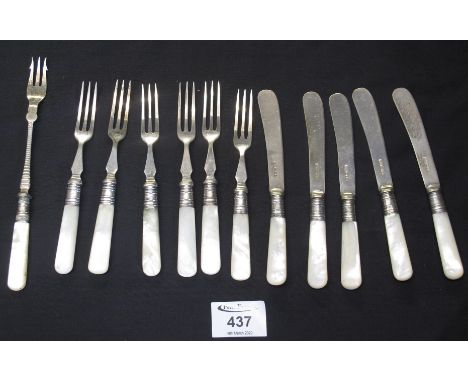 Mother of pearl handled dessert knives and forks, pickle fork etc. (B.P. 24% incl. VAT)
