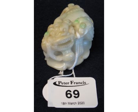 Chinese possibly jade or jadeite carving of a 'chimera', inscribed marks to the base in two rectangles. (B.P. 24% incl. VAT)