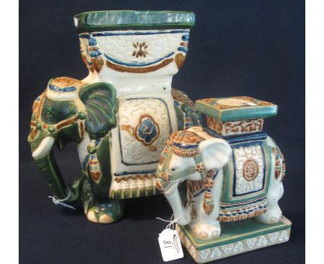 One large and one small oriental ceramic elephant planters with moulded and enamel decoration. (B.P. 24% incl. VAT)