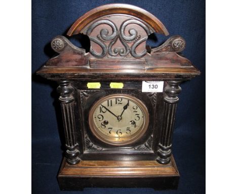 Early 20th Century German oak cased two train architectural mantel clock.(B.P. 24% incl. VAT)