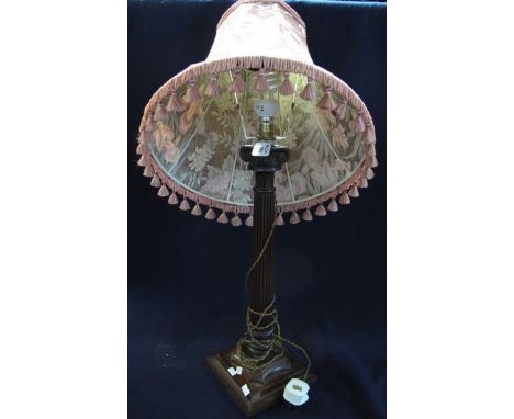 Wooden corinthian column design table lamp with floral shade. (B.P. 24% incl. VAT)