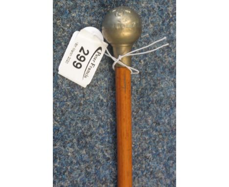 Welch Regiment white metal mounted, wooden, military swagger stick.(B.P. 24% incl. VAT)