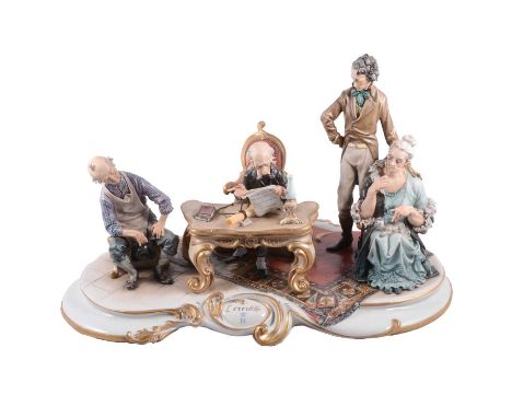 Large Capodimonte porcelain group, L’Eredita, scrolled feet, 57cm.Condition report:The lady is missing her index finger on he
