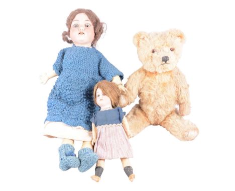 Two German bisque head dolls, including an Armand Marseille 390, and another smaller doll, both with composite limbs in poor 