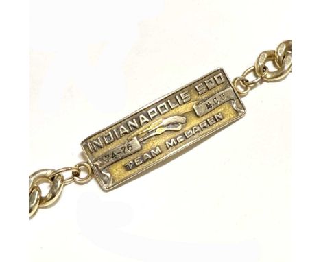Motorsport interest: Indianapolis / Indy 500, Team McLaren 1974-1976 identity bracelet, the yellow metal elongated identity p