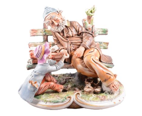 Capodimonte porcelain model, Coin Collector, 26cm; two other large Capodimonte groups .Qty: 3