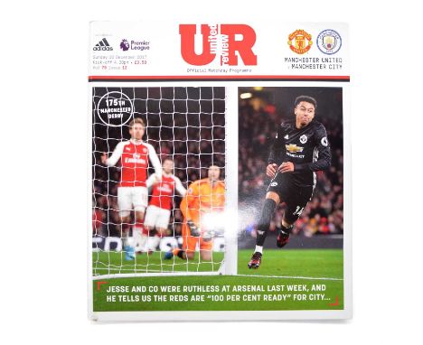 Six signed Manchester United matchday programmes, including vs Manchester City 10/12/2017, signed centerfold by former Manche