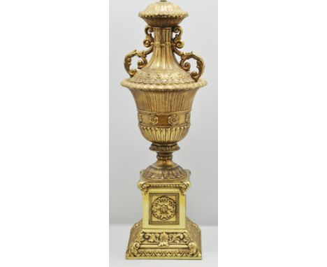Gilt metal urn shape lamp base, 59cm.