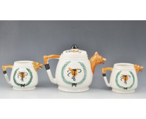 Staffordshire hunting themed tea set, a second jug, other decorative china (2 boxes).