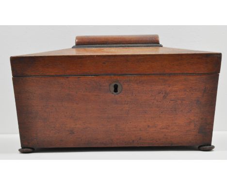 Victorian mahogany butlers tray, width 76cm on a stained wood stand, an Edwardian oval tray, a Victorian sarcophagus shape te